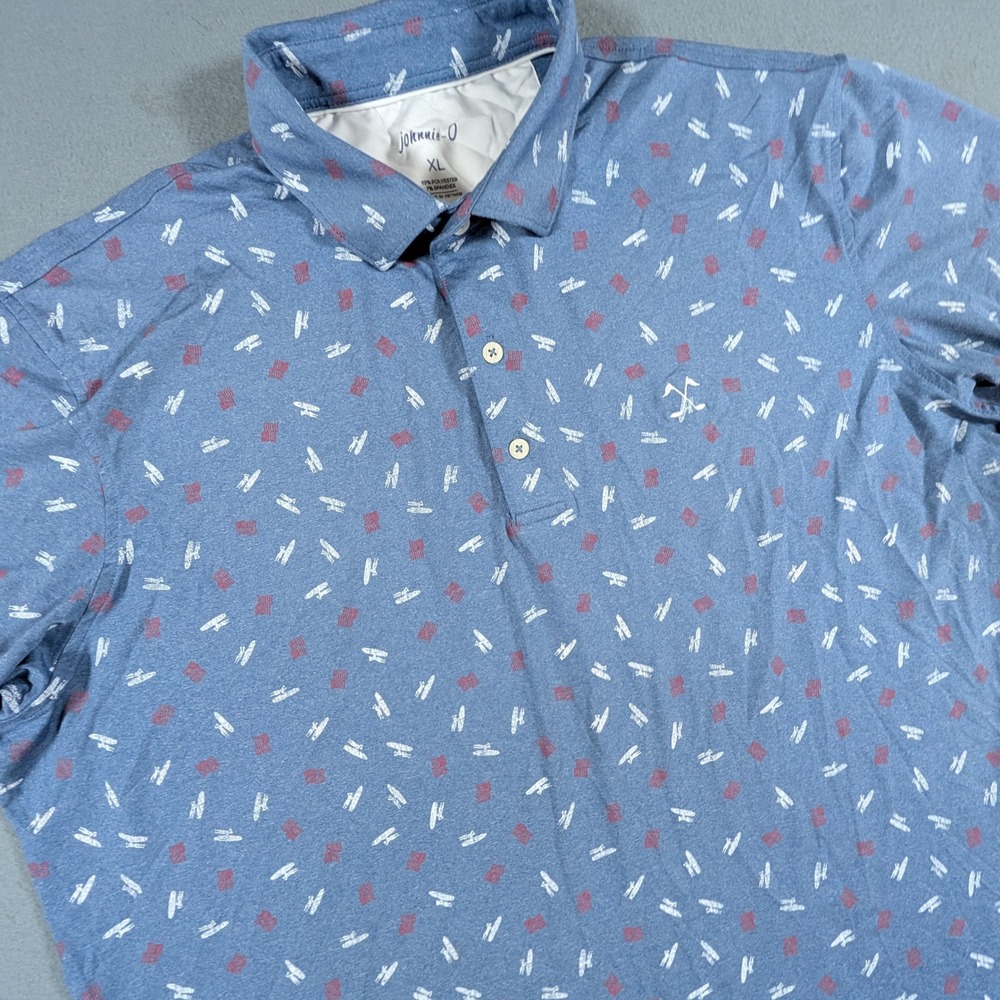 johnnie-O Polo Shirt Mens Size XL Blue All Over Print Performance Stretch